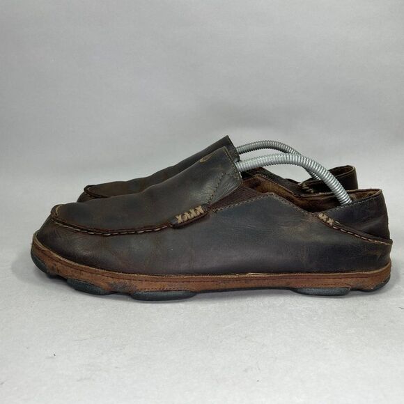 Olukai Moloa Shoes Men\'s Size 10.5‎ Brown Leather Comfort Casual Slip On Loafers